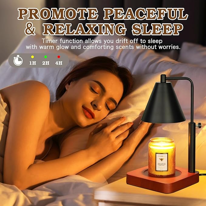 Modern Candle Warmer Lamp with Timer, Black Candle Lamp Warmer for Jar Candles, Birthday Gifts for Men, Dad, Women, Mom, Adjustable Metal Candle Lamp Dimmable, Vintage Home Decor, 2*35 Watt Bulb