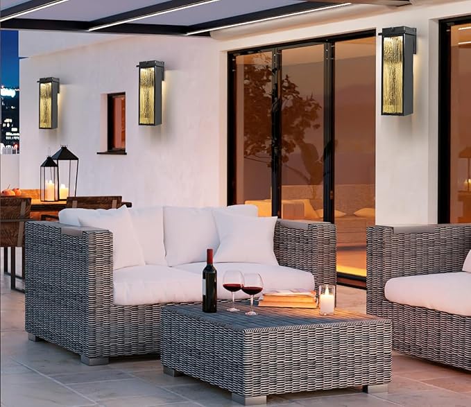 16" Black Dusk to Dawn LED Outdoor Wall Light, Large Exterior Lighting Fixture, Modern Outside Wall Mounted Porch Sconce, Waterproof Patio Lantern Lamp with Sensor, 1 Pack