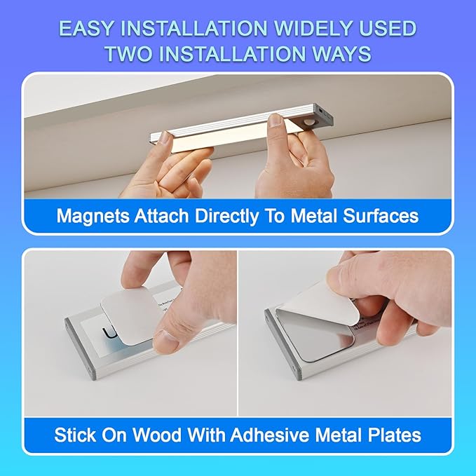 Under Cabinet Lighting, 2500mAh Motion Sensor Light Indoor, 160lm Rechargeable-Battery-Operated Closet Light, Magnetic Under Counter Lights for Kitchen, Stair, Drawer, Safe(7.8in, Cool White, 2 Pack)