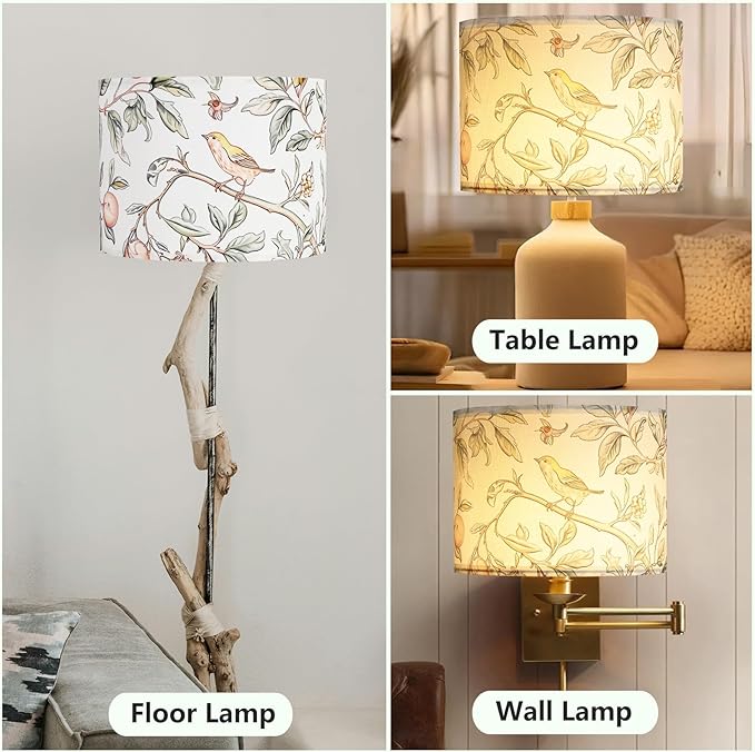 Fabric Lamp Shades Set of 2, 13Inch Medium Lamp Shades, HD Printing Bird Lamp Shade, Lamps Shades fit with Spider and Uno, Modern Farmhouse Lamp Shades for Table Lamps, Floor Lamps