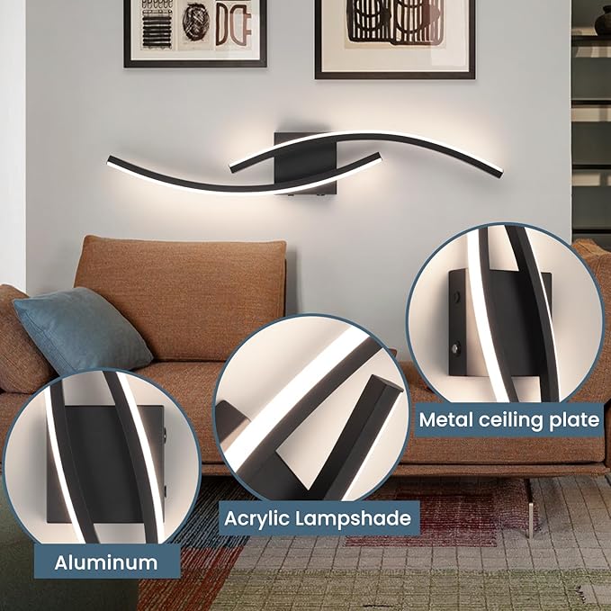 15000mAh Battery Operated Wall Sconce Set of 2,Black Wall Sconces with Remote Control,3000K-6000K Modern LED Wireless Wall Light for Living Room, Hallway, Bedroom, 39.3 Inch (2 Pack)