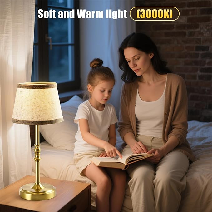 Small Gold Rechargeable Table Lamp,12-14 Inch Tall Vintage Style,Battery Powered Cordless Desk Lamp,Mini Touch Control Bedside Lamp,Warm Light 3000K for Nightstand Bedroom Counter Living Room-1 Pack