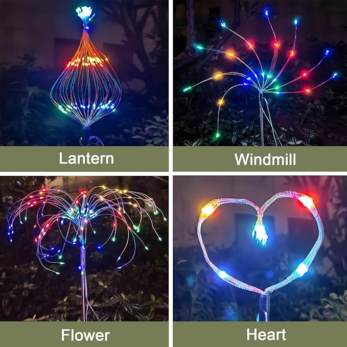 Solar Garden Firework Lights Outdoor, 5 Pack 450 LED 8 Lighting Modes Waterproof Landscape Decorative Sparklers Twinkling Starburst Lights for Yard Pathway Walkway Christmas, Colorful