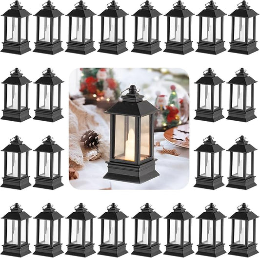 Black Lanterns Decorative Indoor: 24 Pcs Mini Lanterns for Wedding Table Centerpieces Battery Powered Small Led Lights for Party Bulk