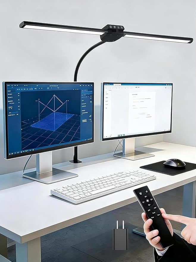 Desk Light with 5 Color+9 Brightness，Desk Lamps for Home Office, 1200 Lumen & 108 LED Desk Lamp, Remote Control+Timer Monitor Light, Clamp Lamp for Desk, Computer, Reading, Study, Workbench