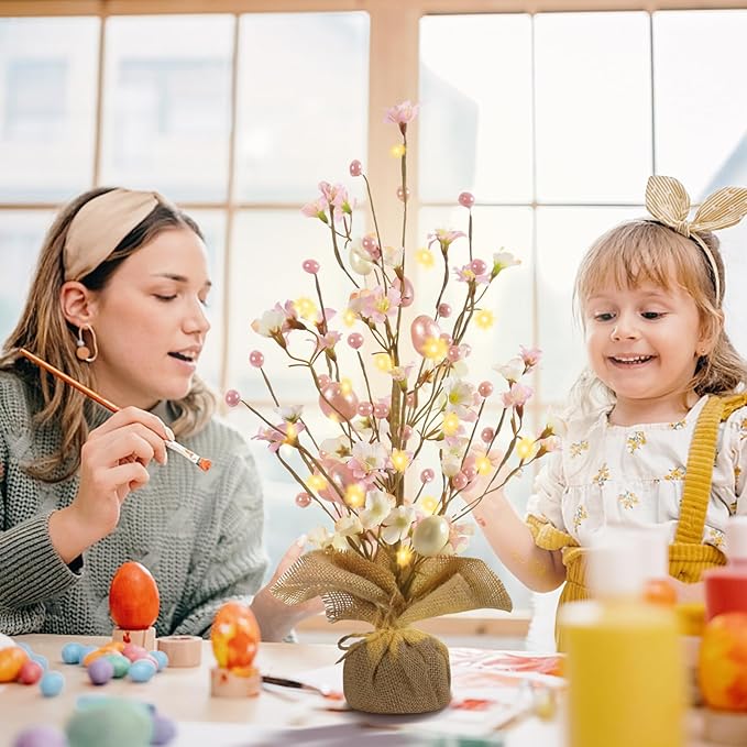 RoseCraft Easter Decorations, Artificial 18 Inch Easter Egg Tree Tabletop Decor with Delicate Ornaments, for Home Party Wedding Holiday Spring Summer Decoration Pink.