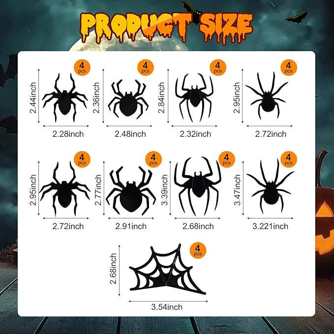 36 Pcs Halloween Bat Wall Decor with LED Lights, 3D Glowing Bat Stickers, Wall Decorations Indoor/Outdoor, LED Halloween Lights Stickers (36 Pcs Spider)