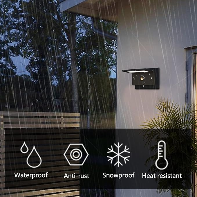 Lustrlach Outdoor Wall Light Black LED Exterior Motion Sensor Light Fixture for House Waterproof Wall Mount Porch Light for Garage Outside Garden 10W 3000K