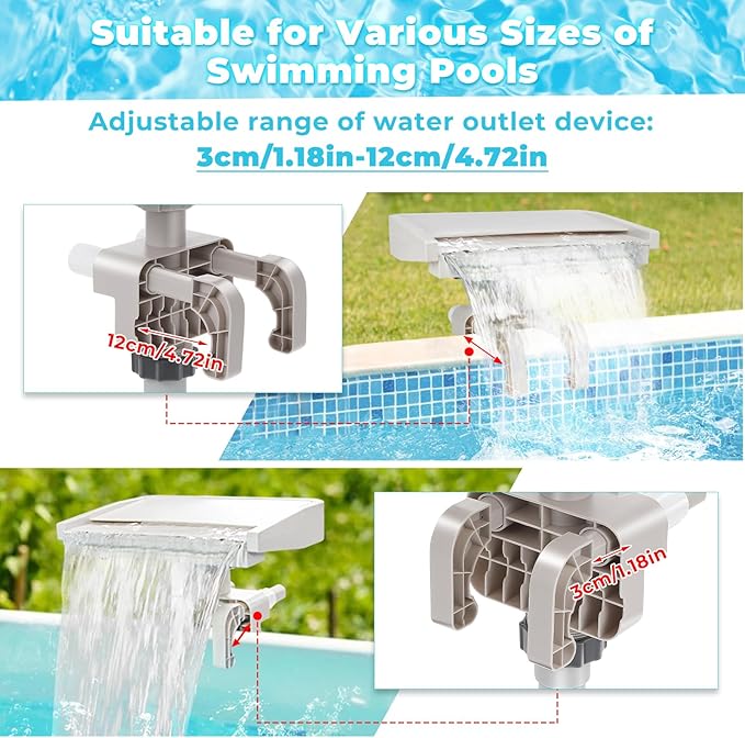 LED Pool Fountain Waterfall for Above Ground Pools, 7 Different Lighting Colors, Smooth Flowing Pool Waterfall Relaxing Cascade for Outdoor Decor, Adjustable Width Fits Various Frames