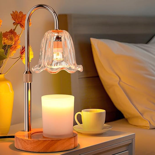 Candle Warmer Lamp Electric: Timer Dimmer Candles Warming Jar Light - Height Adjustable Dimmable Warmers Lamps - Flower No Flame Lamps with Heat Warm Melt Wax - Home Bedroom Decor Table Light