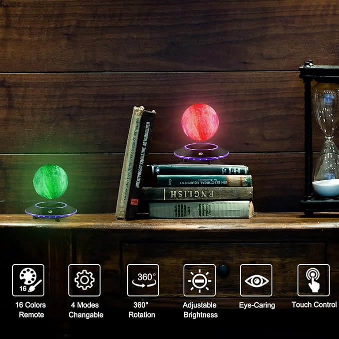 VGAzer Lunar Motion LED Levitating Moon Lamp, 3D Illusion Night Light with Remote Control, Dimmable 16 Colors Lights for Kids Adults (16 Colors Galaxy Moon)