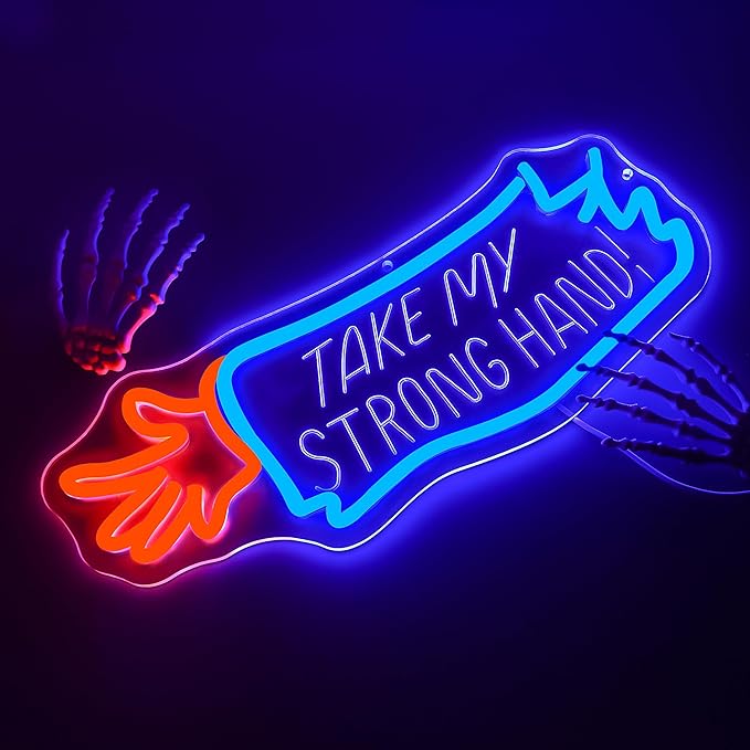 Take My Strong Hand Neon Sign for Wall Decor Movie Neon Light for Bedroom Dimmable Led Light Up Signs for Bar Halloween Party Bistro Decor Birthday Gifts Size14.3 * 12.2 In(TWP363)