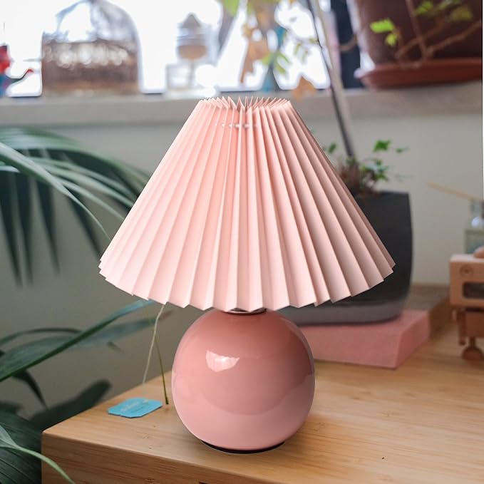 Korean Pleated Table Lamp Ins DIY Ceramic Table Lamps for Living Room Home Deco Cute Lamp with Tricolor Led Bulb Beside Lamp…