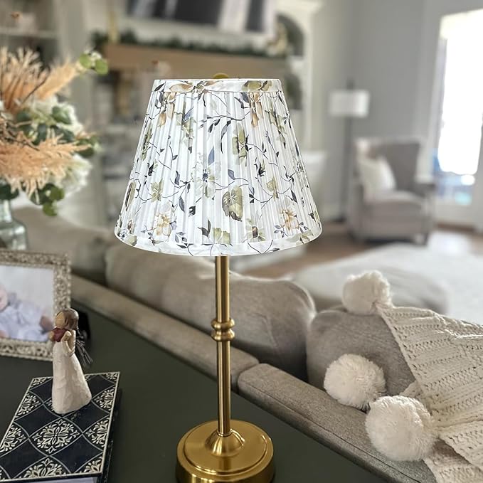 TOOTO STAR Floral Print Small Lampshade, 6x10x7.5inch Pleated lamp shade for table & bedside lamps, Floor Lamps and Pendant Lamps (Spider Fitter), Handmade of Lampshade