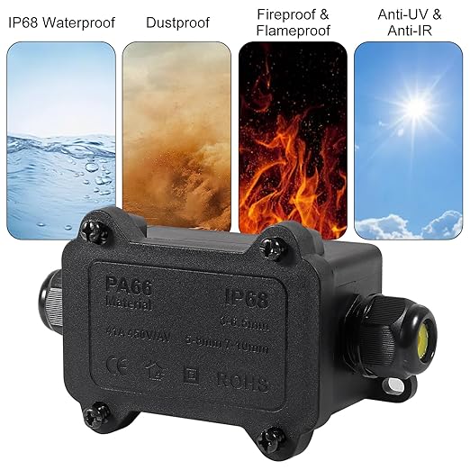 2PCS Junction Box Waterproof IP68, 2 Way Outdoor Junction Box for 3-10mm Diameter Cable, 41A/450V Underground Plug Line Coaxial Cable Connector with 4pcs Replaceable Lever Wire Connectors