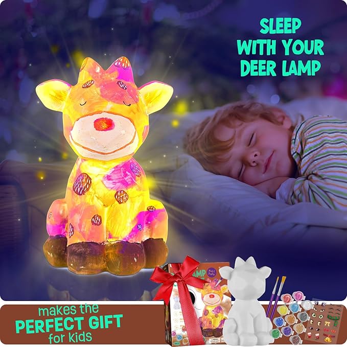 Paint Your Own Deer Lamp Kit, Art Supplies Painting Kits for Kids 6-12, Arts and Crafts for Kids Ages 8-12, Deer Toy Birthday Easter Gifts for Kids Girls Boys Ages 3 4 5 6 7 8 9 10 11 12+