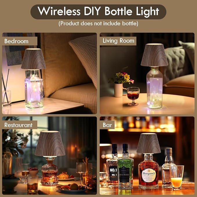 WILIT Wireless Bottle Lights for Bottles, 3-Level Brightness Rechargeable Lamp Shade for Bottle, Bar Lamps for Home Bar Decor with RGB Lights, Cordless Table Lamp for Bedroom, Gift for Her Men