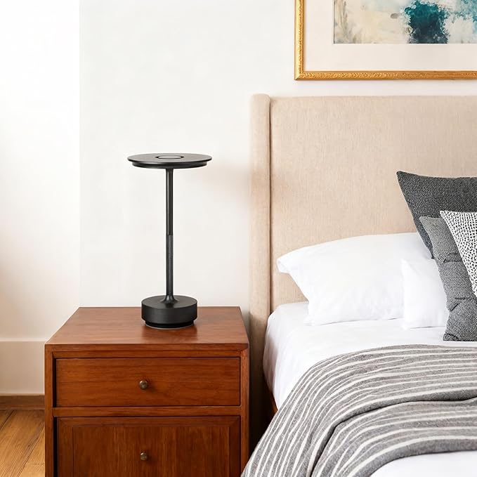 2-Pack Rechargeable Cordless Table Lamps – 5000mAh LED Touch Lamps with 3 Color Modes & Stepless Dimming – Metal Table Lights for Dining, Patio, Bedroom, Camping, Restaurant(Black)