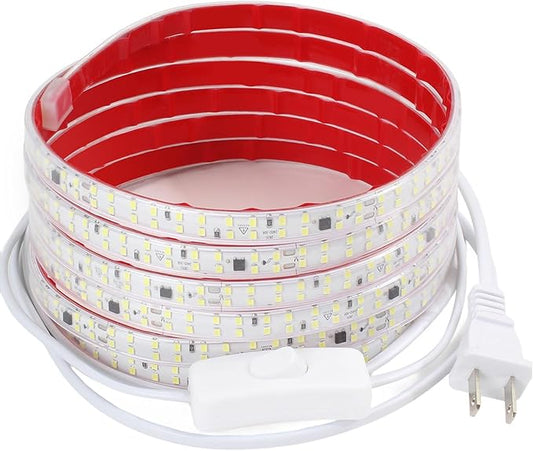LED Strip Lights Outdoor Waterproof 16.4FT AC 110 Volts Cuttable LED Light 5M 240LEDs/m 4000K with Adhesive Double LED Bead Lighting for Bedroom Indoor Patio Christmas Decor