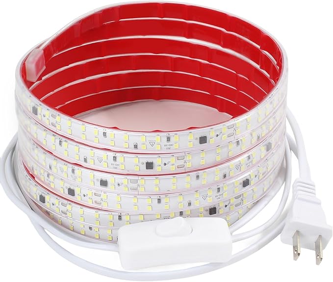 32.8ft Outdoor LED Strip Lights Waterproof IP65 Warm White 110V LED Light Flexible Cuttable Rope Lights 240LEDs/m 3000K Adhesive LED Tape Light for Bedroom Kitchen Cabinet Lights 10m