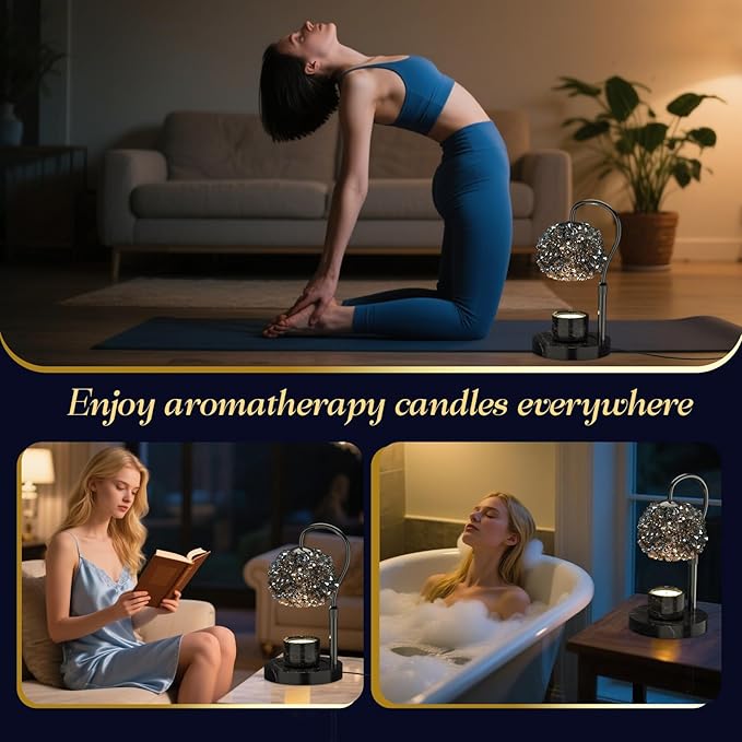 Luxury Candle Warmer Lamp with Crystal Gemstone Shade & Color-Changing Premium Base - Adjustable LED Wax Melt Warmer for Home Decor