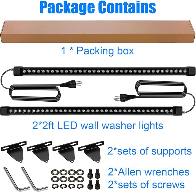 2 Pack Outdoor Wall Washer Lights ,72W 5000K Daylight White Wall Washer Lighting,IP67 Waterproof 4ft 120V Linear Led Wall Light Bar for Outdoor Indoor Building Sign, Hurches,Garden,Courtyards Lighting
