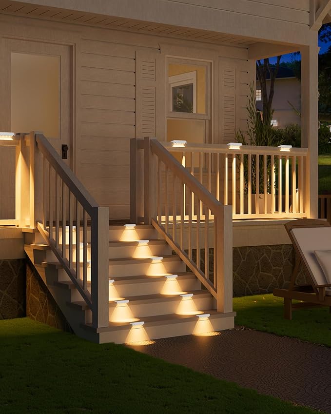 VOLISUN Solar Deck Lights 8 Pack, Warm White Glow LED Large Size Lamp, IP65 Waterproof Step Lights Outdoor for Deck, Step, Fence, Railing, Wall and Stairs