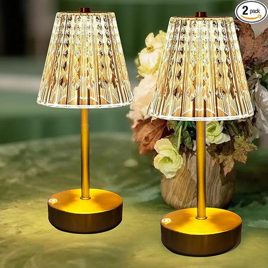 Set of 2 Rechargeable Table Lamps-Small Size Battery Powered Lamps-Cordless Desk Lamp for Restaurant Dinner Bathroom Kitchen Countertop Tabletop Ambient Lighting-Brushed Brass Gold Wireless Lamps