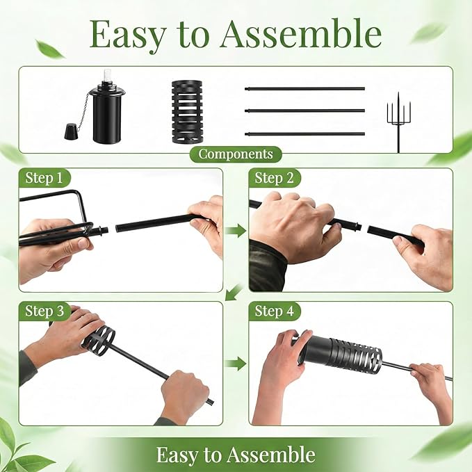 6-Pack Home Garden Torch, 16 Oz Outdoor Black Metal Torch Garden Décor,60-Inch Upgraded Citronella Torches with 5-Prong Grounded Stake, Metal Light Torches for Party Patio Pathway
