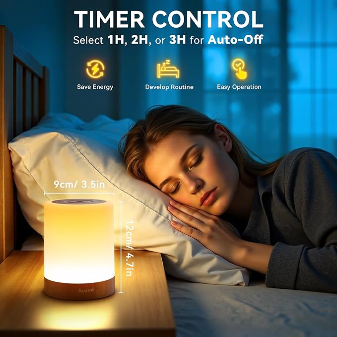 Auxmir Night Light for Kids Baby, Dimmable Touch Lamp for Nursery, 11 RGB Colors 5 Brightness, Portable Rechargeable Bedside Table Lamp for Nightstand, Kids Night Light for Bedroom Living Room, 2 Pack