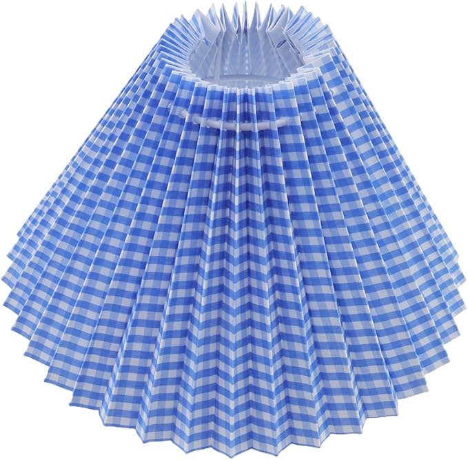 KUMGROT E28 Small Pleated Scalloped Lamp Shade Lamps Strip Plaid Replacement Cute Lamp Shade Bedroom Living Room Home Office Decoration Blue