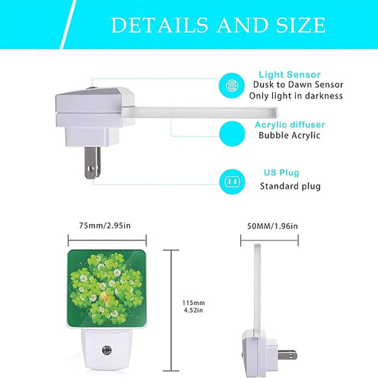 St Patrick's Day Night Light,Happy Green Clover Night Lights Plug into Wall with Dusk to Dawn Light Sensors 0.5W Led Night-Lights for Stairway/Hallway/Bedroom St Patrick's Day Décor