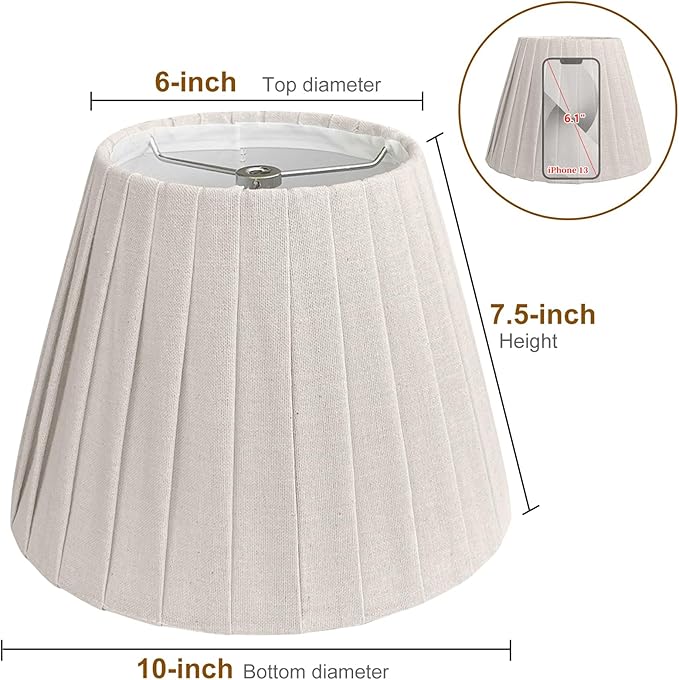 TOOTO STAR Small Lamp Shade, Brown Pleated 6x10x7.5inch Bell Shade for Table Lamps, Floor Lamps and Pendant Lamps (Spider Fitter), Handmade of Linen
