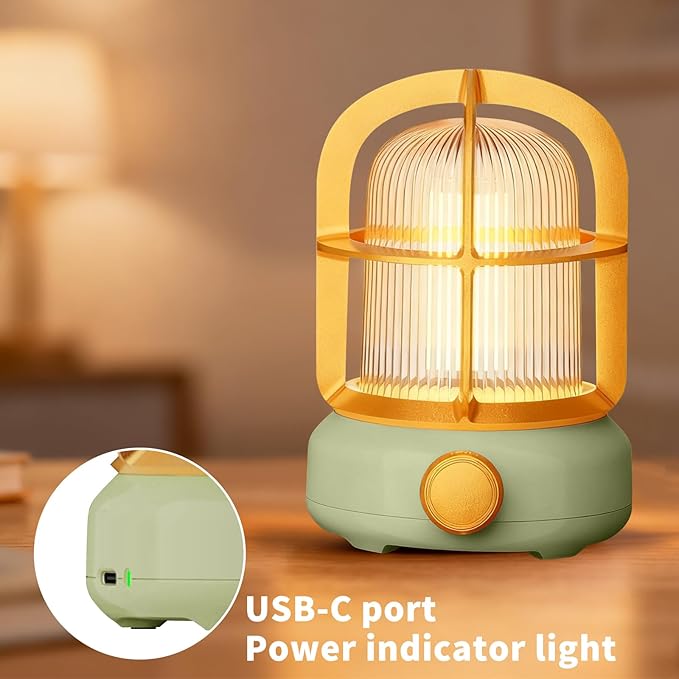 Cute Camping Lantern with Adjustable Dimming & USB-C Charging, Desk Decor for Bedroom, Indoor Outdoor Adventures & Emergency Use Gift, Retro Atmosphere Lamp for Bar (Green)
