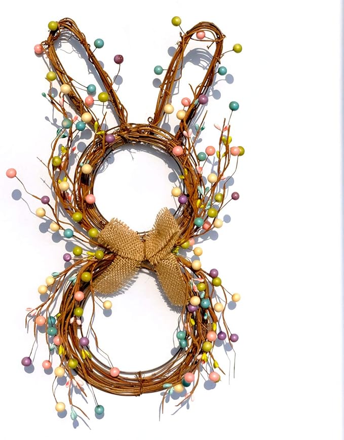 idyllic Easter Bunny Spring Wreath Blossom Rabbit Garland with Pastel Berries Artificial Floral Wreaths for Front Door Decor