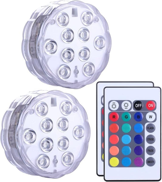 Submersible LED Lights Remote Control, RGB Multi Color Changing Waterproof Light for Pool, Vase Base, Spa, Aquarium, Pond, Hot Tub, Decoration, Party, 2-Pack