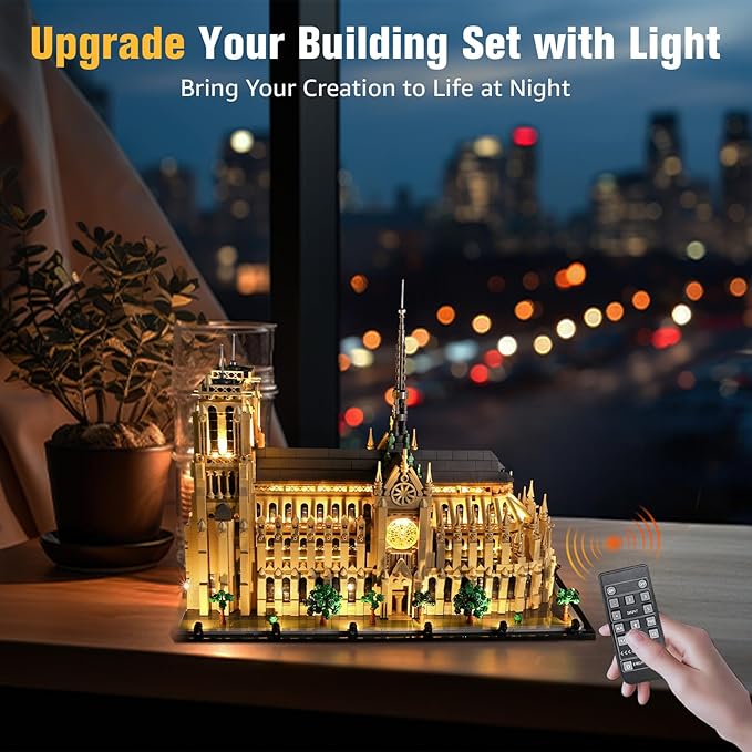 BrickSoul Advanced RC Light Kit for Lego 21061 Architecture Notre-Dame de Paris Building Set | Upgraded Wireless ON/Off & Dimming & Zonal Lighting with Hidden Cable Tech (21061 Set NOT Included)