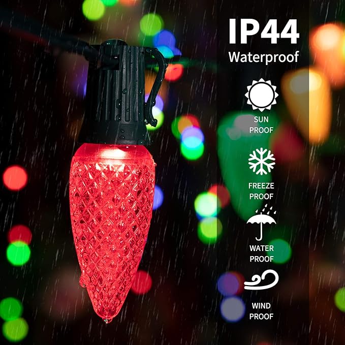 50 Pack C7 LED Replacement Christmas Light Bulb, C7 Shatterproof LED Bulbs for Christmas String Lights, E12 Candelabra Base, Commercial Grade Dimmable Holiday Bulbs, Red