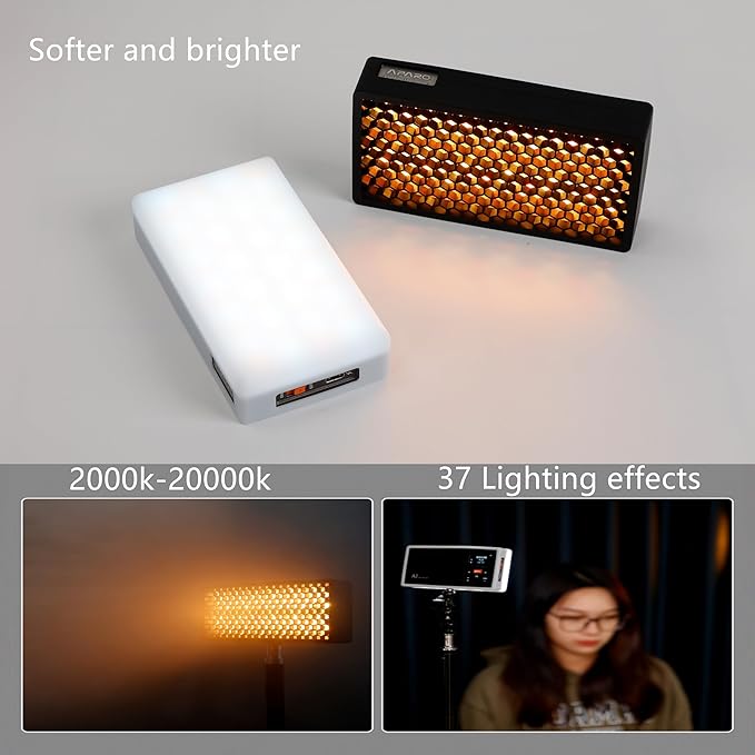 A1 Camera Lights,Portable RGB Video Lights Mini LED Panel Full Color Photography Lighting,10w 2000K-20000K Pixel-Mappable Light,Magnet Adsorption,Wireless Charging,36 Lighting Effects for Vlog