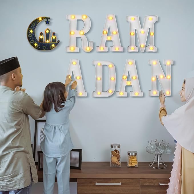 8 Pcs Large Ramadan Decorations LED Letter Sign Ramadan Mubarak LED Lights Battery Powered Table Decorations for Eid Home Party Supplies