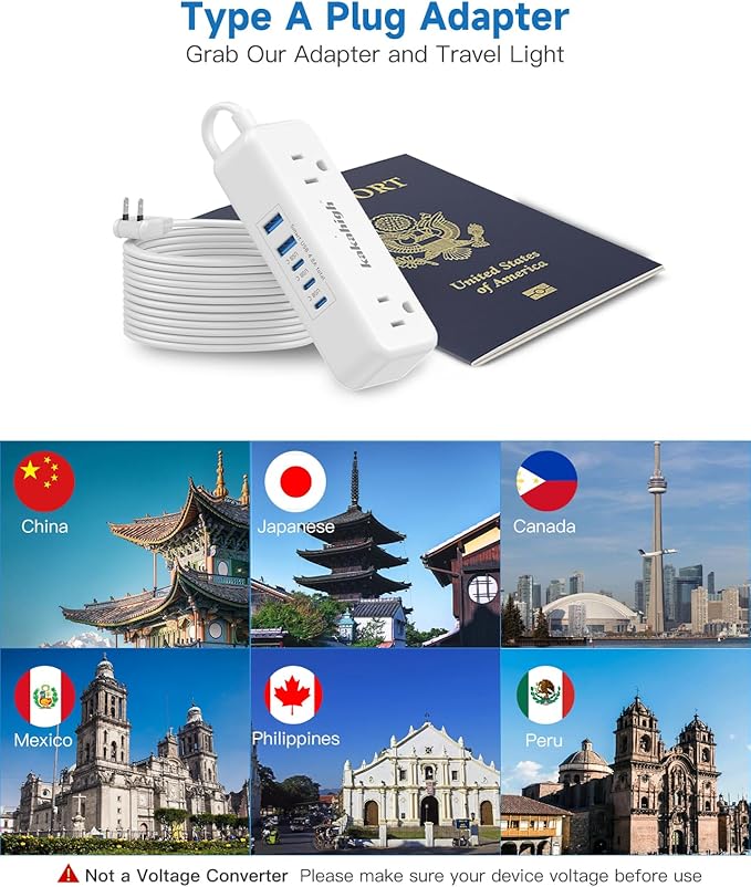 US to Japan Adapter, 1875W 2 Prong Extension Cord 5 FT with 180 Rotating Flat Plug, Type A Travel Adaptor for USA to Japanese Tokyo Canada Mexico Philippines Peru China Colombia