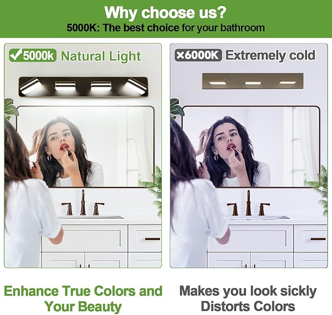 1600LM LED Modern Bathroom Vanity Light Fixtures, 360° Rotate Acrylic Brown and Gold Vanity Lights for Bathroom, Modern Wall Lighting Fixtures Over Mirror Kitchen Living (Natural White Light 5000K)
