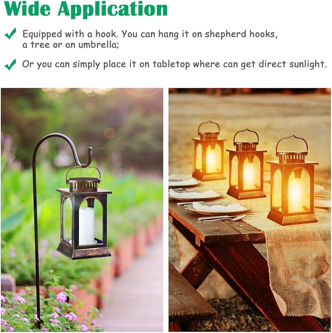 TomCare Solar Lights Flickering Flame Upgraded Metal Solar Lantern Outdoor Hanging Decorative Lanterns Heavy Duty Solar Powered Waterproof Outdoor Lighting for Patio Garden Christmas, 2 Pack (Bronze)