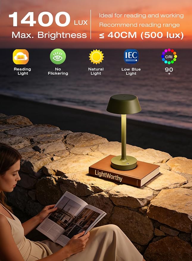 Cordless Rechargeable Table Lamp with Power Charger,Portable LED Desk Lamp,5000mAh Battery Operated,2700K-5700K Tunable,Stepless Dimming for Bedroom Bedside Touch Night Light,Green