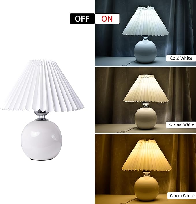 Korean Pleated Table Lamp Ins DIY Ceramic Table Lamps for Living Room Home Deco Cute Lamp with Tricolor Led Bulb Beside Lamp…