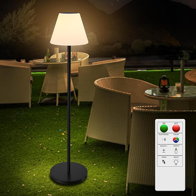 Solar Outdoor Floor Lamp USB Rechargeable Cordless Dimmable RGB Warm White LED Lights for Yard Garden Patio