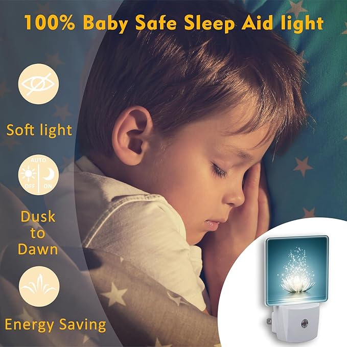 White Lotus Flower Plug-in LED Night Light,Lotus Flower on Water Auto Dusk to Dawn Sensor Nightlights Plug into Wall,White Energy Efficient Night light for Bedroom,Bathroom,Kitchen,Stairs,Hallway