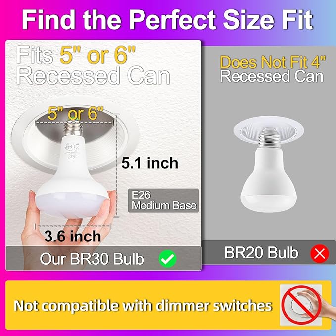 ILC BR30 Led Bulb, Alexa Flood Light Bulbs, Compatible with Alexa Required Echo Device, (Equivalent to 70W) Color Changing, Turnable 2700K-6000K Indoor(6 Packs)