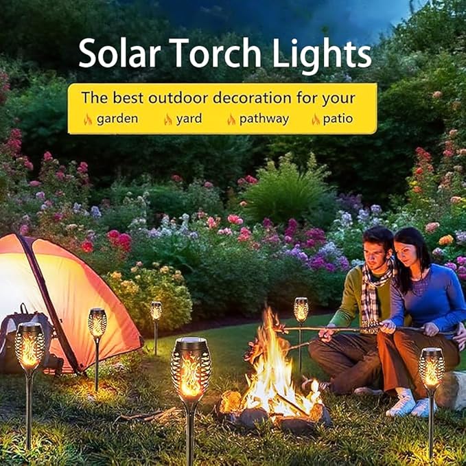 Solar Torch Lights Outdoor, IP65 Waterproof with Realistic Flickering Flame - Auto On/Off Garden Lights for Patio, Yard, Pathway, Enchanting Party Decor (6Pack)