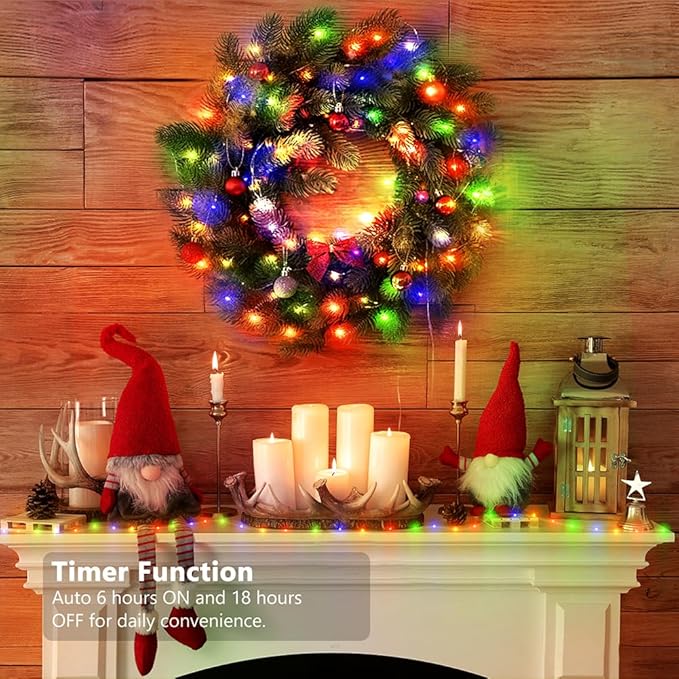 Battery Operated String Lights, 33ft 100 LED Fairy String Lights Battery Powered w/Remote & Timer for Indoor Outdoor Christmas Trees Wreath Decoration Bedroom Patio - Multicolor